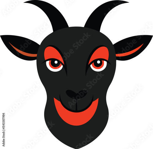 Goat head with strong horns and mischievous smirk mascot logo clipart Vector illustration
