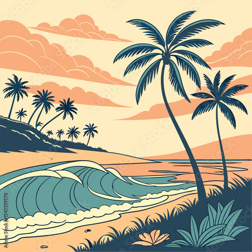 vector illustration of a tropical beach