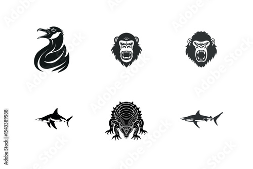 Powerful animal head and body silhouettes