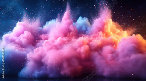 Colorful, abstract explosion of vibrant, swirling pastel smoke