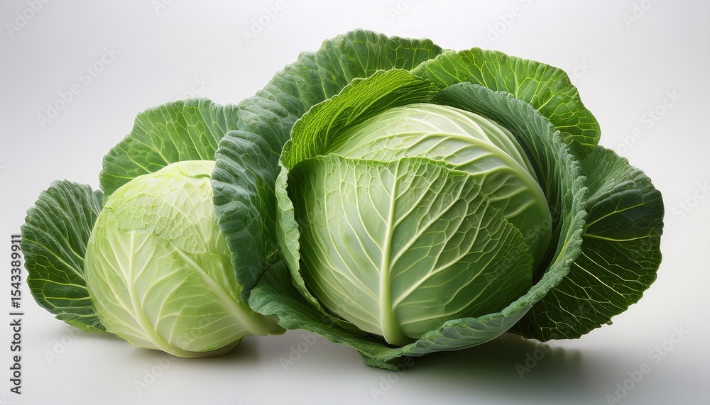Obraz premium green cabbage shown clearly against a plain white background