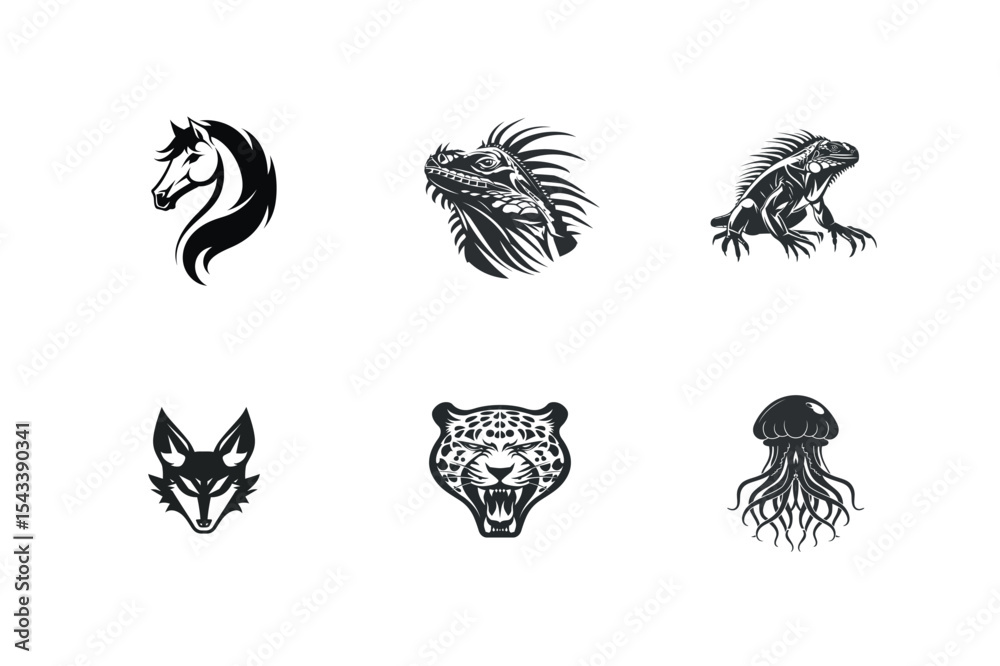 Fototapeta premium Six stylized animal and sea creature logos
