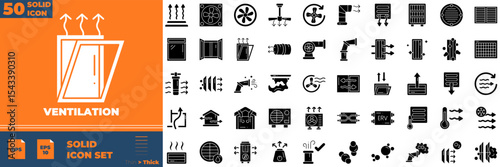 Ventilation Solid Editable Icons set. Vector illustration in modern thin solid style of ventilation icons: circulation, air, dust, air conditioner, etc