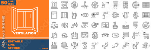 Ventilation Line Editable Icons set. Vector illustration in modern thin line style of ventilation icons: circulation, air, dust, air conditioner, etc