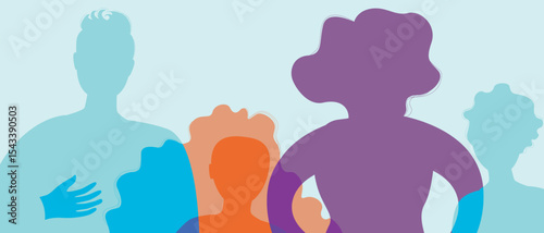 Authentic Family with kids, silhouette vector stock illustration with happy parents and children
