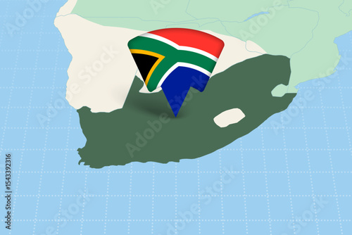 South Africa Location Highlighted on African Map with Flag Icon.