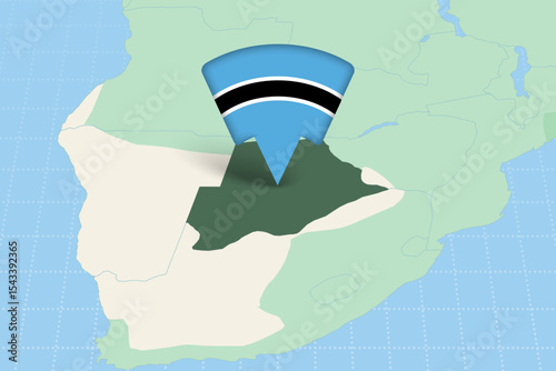 Botswana Location Highlighted on African Map with Flag Icon.
