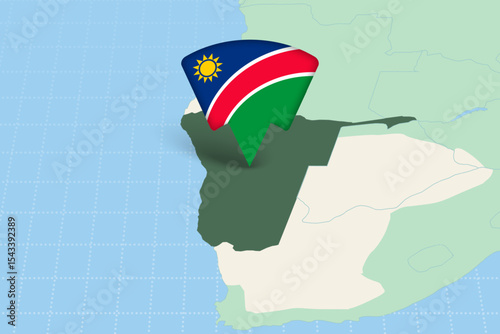 Namibia Location Highlighted on African Map with Flag Icon.