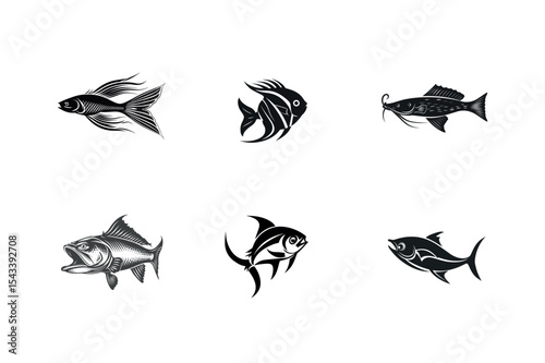 Six different types of fish silhouettes