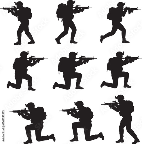 Elite Forces Soldier Silhouette Collection with Assault Rifles