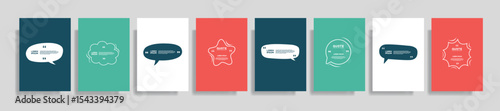 Quote speech box design templates set. Quatation text in bubble brackets frame. Citation empty graphic vector shape for social media inspiration posts. Motivation quote bubbles
