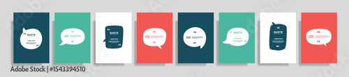 Quote speech box design templates set. Quatation text in bubble brackets frame. Citation empty graphic vector shape for social media inspiration posts. Motivation quote bubbles