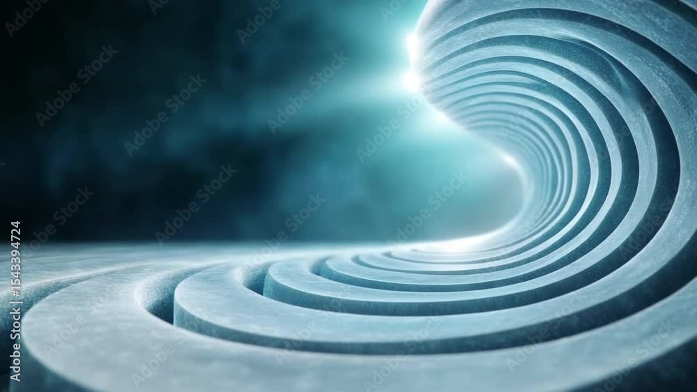 Abstract Curve in a Blue Abyss: An enigmatic and stylized artwork showcases a mesmerizing, fluid curve gracefully receding into a radiant abyss.