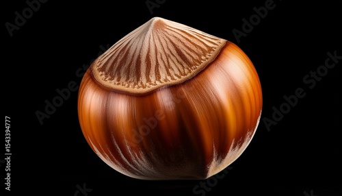 isolated hazelnut a single whole nut with textured skin in golden brown tones on black