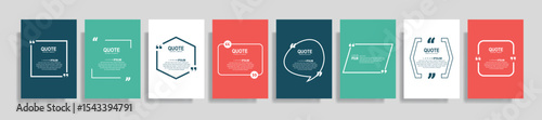Quote speech box design templates set. Quatation text in bubble brackets frame. Citation empty graphic vector shape for social media inspiration posts. Motivation quote bubbles