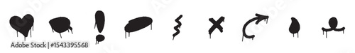 Set of graffiti image symbols. Spray painted graffiti patterns of question marks, arrows, crowns, stars, fences and punching hands. Spray paint elements. Illustrations of various street art style