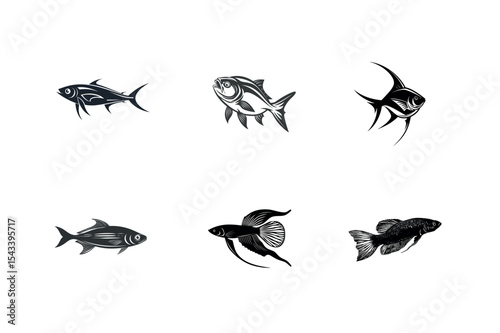 Six different types of fish silhouettes