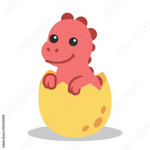 Cute Pink Dinosaur Hatching from Egg Vector Cartoon Illustration