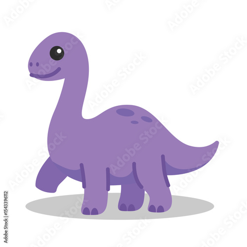 Cute purple long neck dinosaur walking cartoon vector illustration