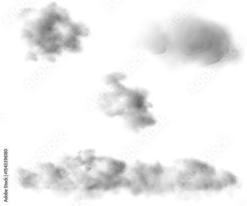 Set of four vector realistic clouds on clear background.