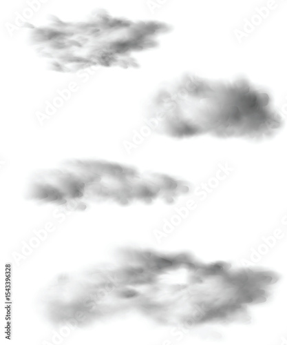 Set of four vector realistic clouds on clear background.
