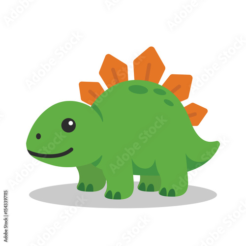 Green Stegosaurus with Spiked Back Cartoon Vector Illustration