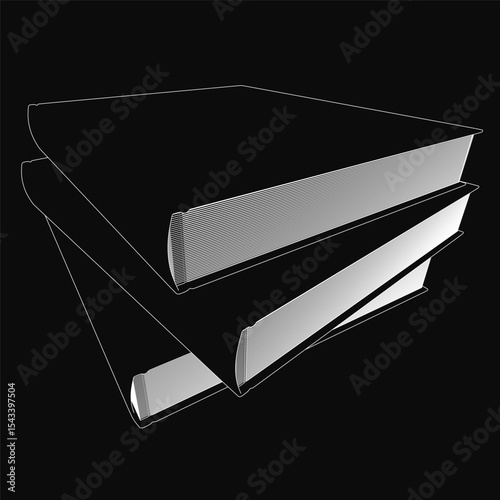 Stack of books on a black background with a white line drawing of a book in the center, creating a minimalist and elegant composition. The clean design highlights the simplicity of reading