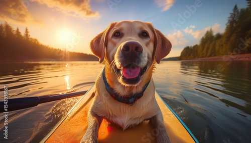 labrador retriever enjoying paddleboard adventure