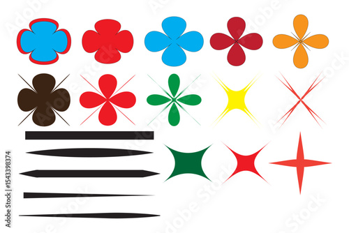 Vector icon set featuring decorative elements like   flowers, and holiday-themed designs for creative use
