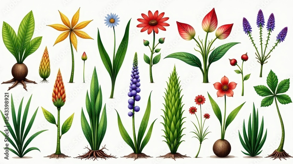 Naklejka premium Scientific plate showing a variety of prehistoric plants from Devonian to Permian periods