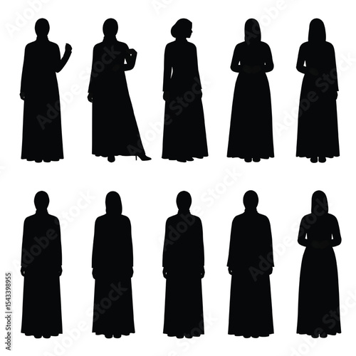 Islamic Arabian Women Abaya Dress Silhouette Vector Set