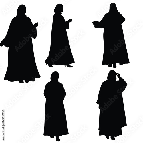 Middle Eastern Arabian Abaya Dress Woman Silhouette Vector Set