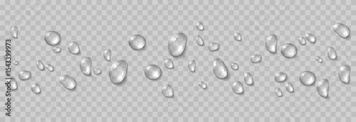 Vector water drops. Drops png, condensation on the window, on the surface. Realistic drops on an isolated transparent background.