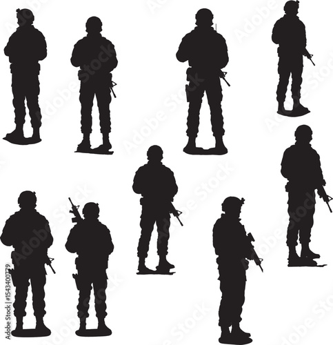 Military Men Vector Silhouette Collection Soldier Army Man Icon Set
