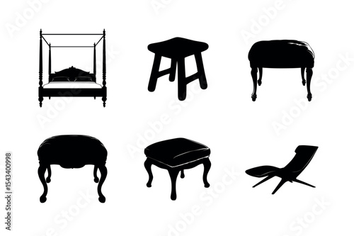 Silhouette collection of four poster bed and stools
