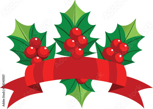 Christmas Horizontal Banner with Three Bunches of Festive Holiday Decorations