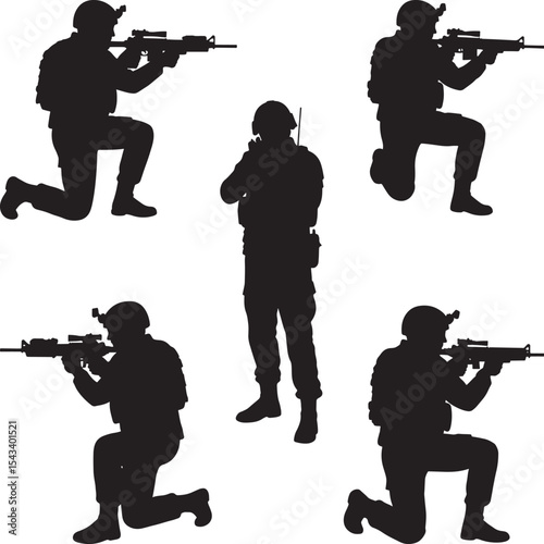 Modern Soldier Silhouette Vector Set Army Man Icon Collection