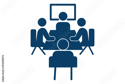 Group of people sitting in front of board in meeting room icon vector. Icon of a person Training seminar Illustration. Vector black icon for Conference room. 