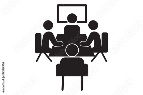 Group of people sitting in front of board in meeting room icon vector. Icon of a person Training seminar Illustration. Vector black icon for Conference room. 