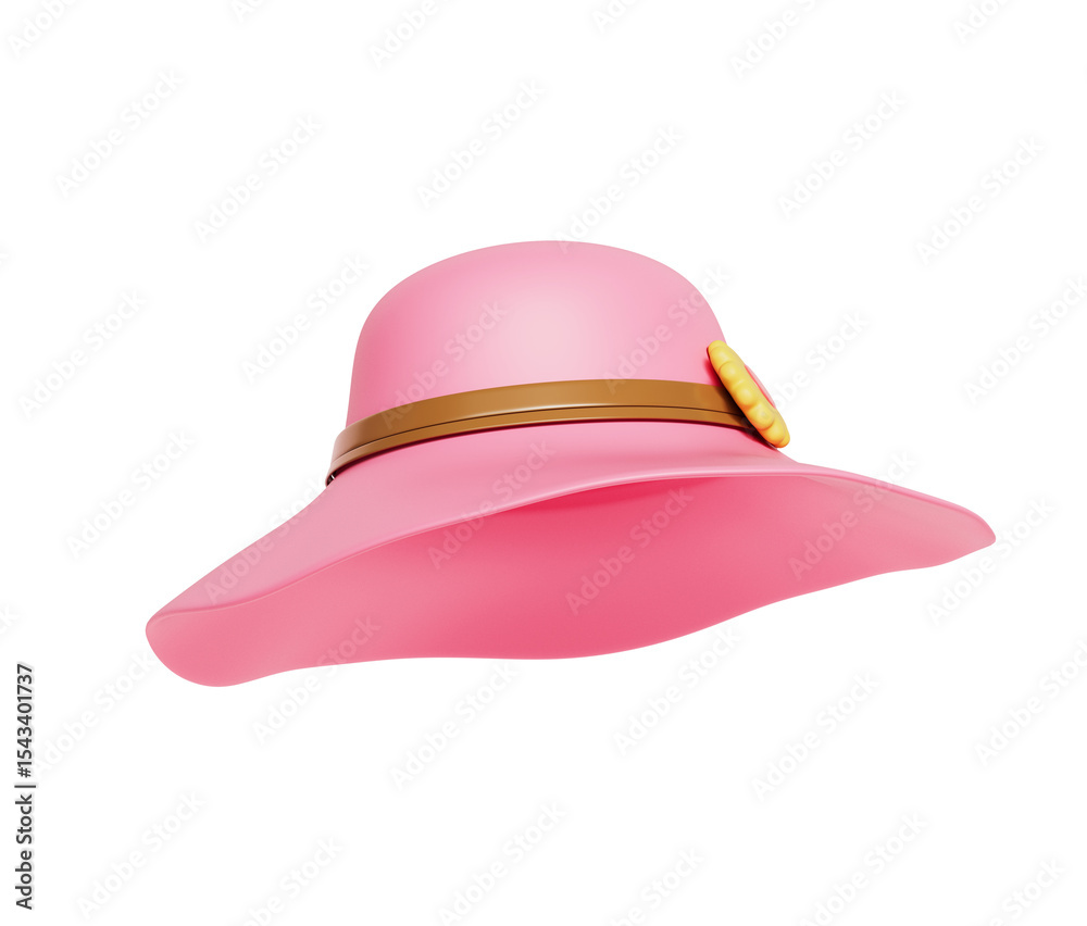 Fototapeta premium 꽃 무늬 장식 핑크 밀짚 모자 Pink Straw Sun Hat with Floral Decoration