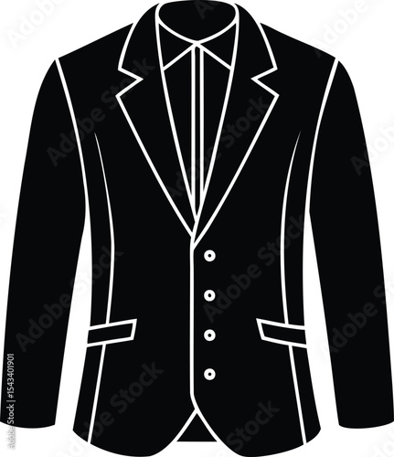 Elegant black suit jacket with white shirt and button details design