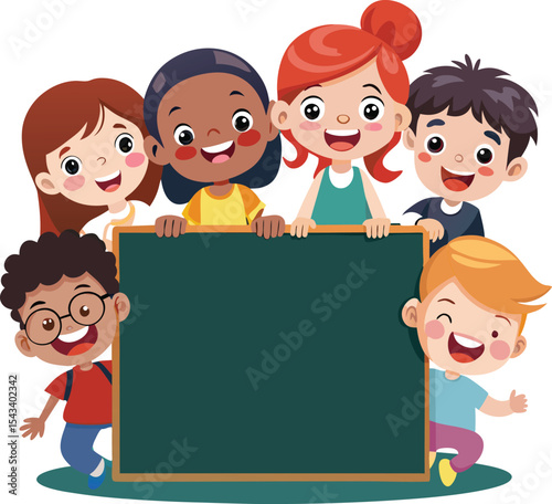 Illustration of Five Cheerful Diverse Children of Different Ages