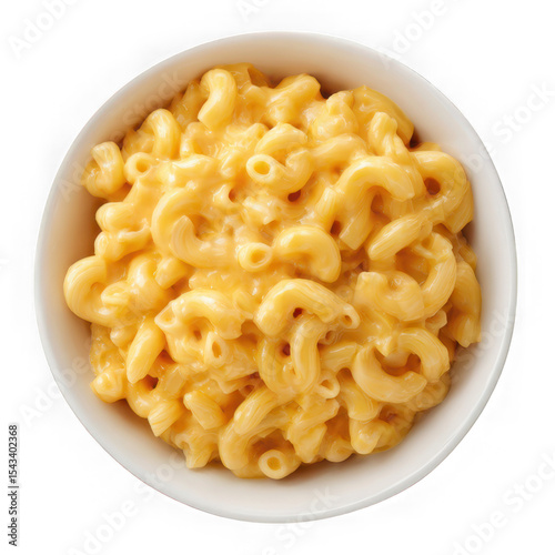 A bowl filled with creamy macaroni and cheese on a plain white background
