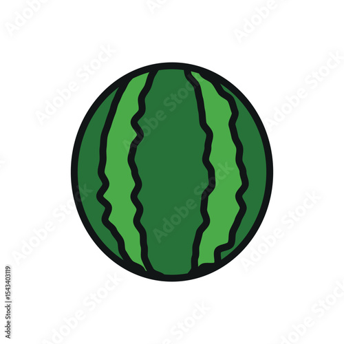 Watermelon in red, green, and black tones presents a vibrant and mouthwatering fruit icon.
