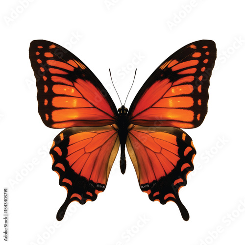 Orange monarch butterfly with spread wings isolated on white