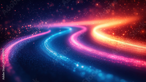 Abstract swirling lights, vibrant colors, digital art