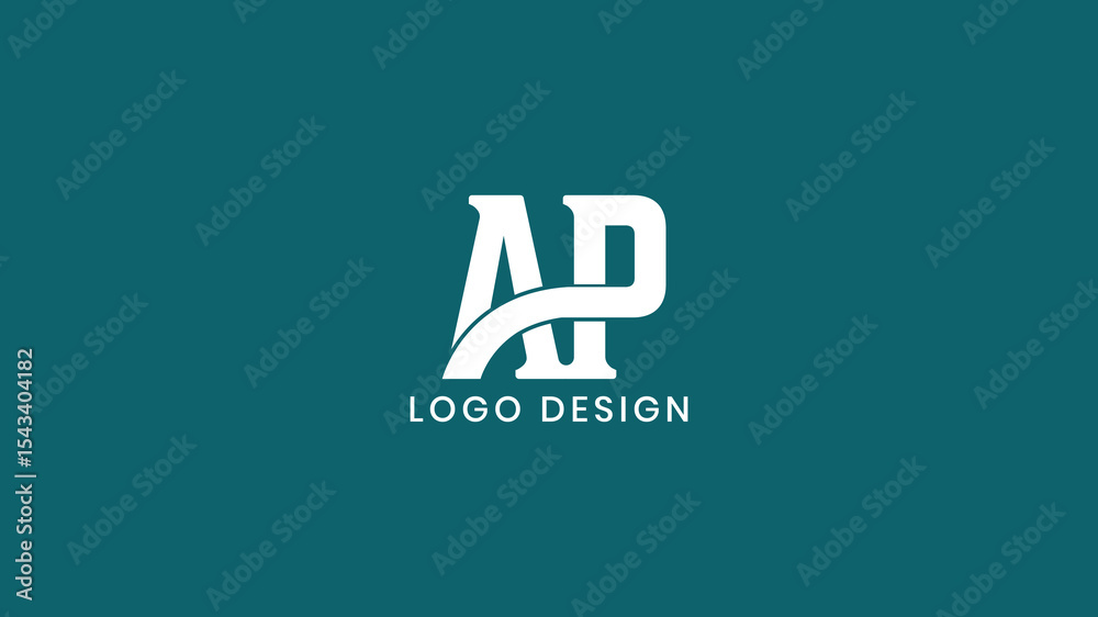 Naklejka premium Bold AP PA monogram logo in white with creative curved design on teal background, ideal for modern business branding, personal identity, and professional logos.