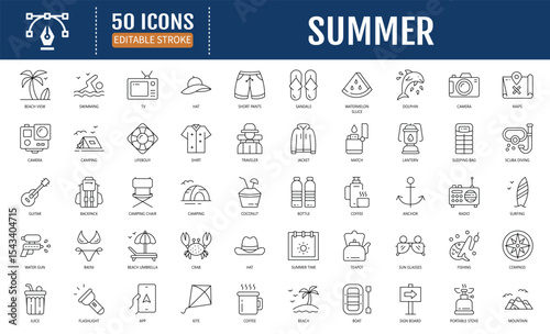 Summer line editable icon set. Editable stroke. Vector
illustration