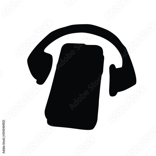 A vintage telephone receiver and a smartphone silhouette in black and white