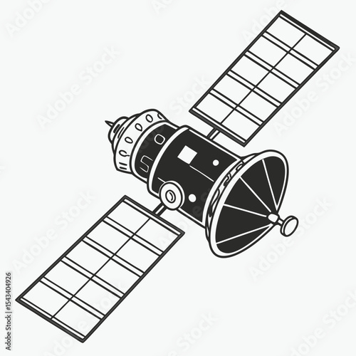 A simplistic artistic depiction of a satellite orbiting the Earth with solar panels